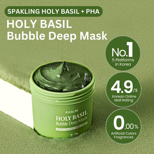 P.CALM Holy Basil Bubble Deep Mask – 90g Sparkling Bubble Detox with Holy Basil + PHA