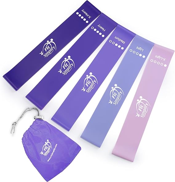 Fit Simplify Resistance Loop Exercise Bands with Instruction Guide and Carry Bag