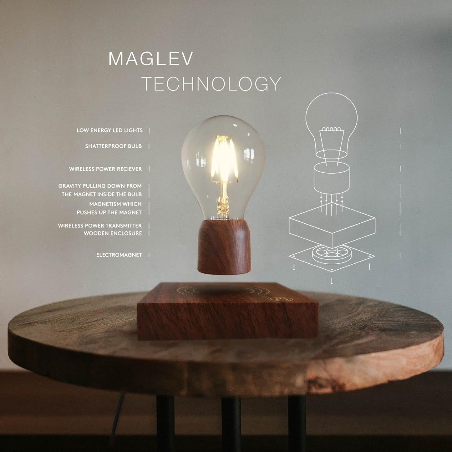 Magnetic Levitating Floating Wireless LED Light Bulb Desk Lamp