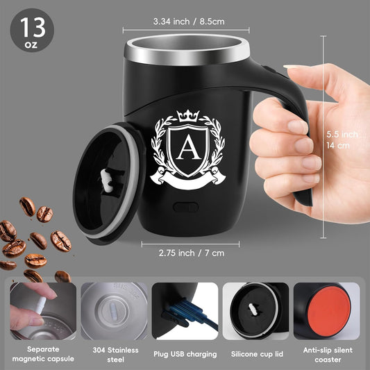 Initial Magnetic Stirring Coffee Mug with Lid Handle Automatic
