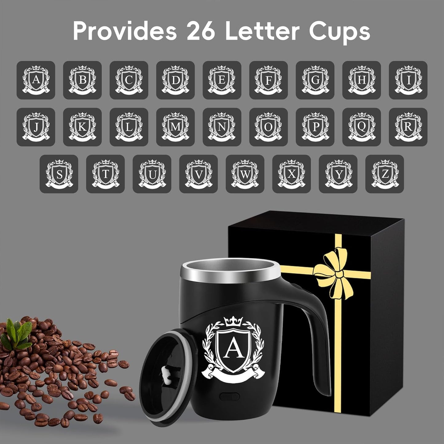 Initial Magnetic Stirring Coffee Mug with Lid Handle Automatic