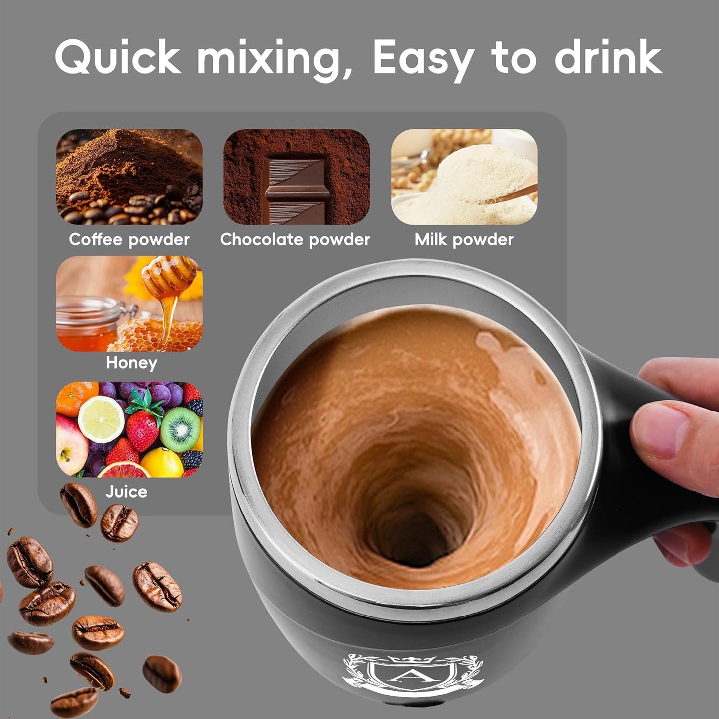 Initial Magnetic Stirring Coffee Mug with Lid Handle Automatic