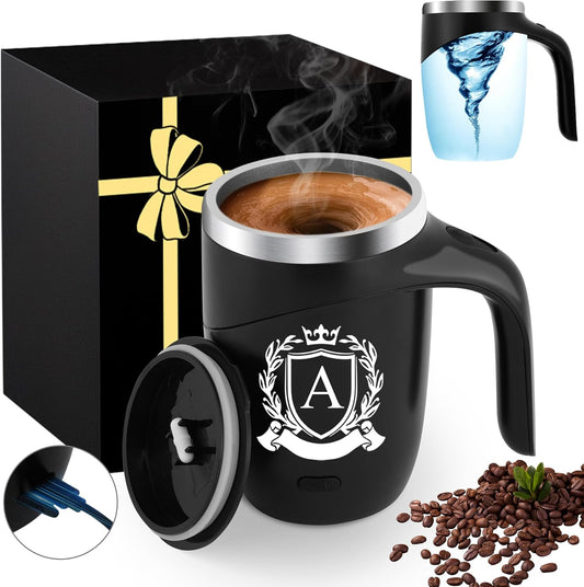 Initial Magnetic Stirring Coffee Mug with Lid Handle Automatic